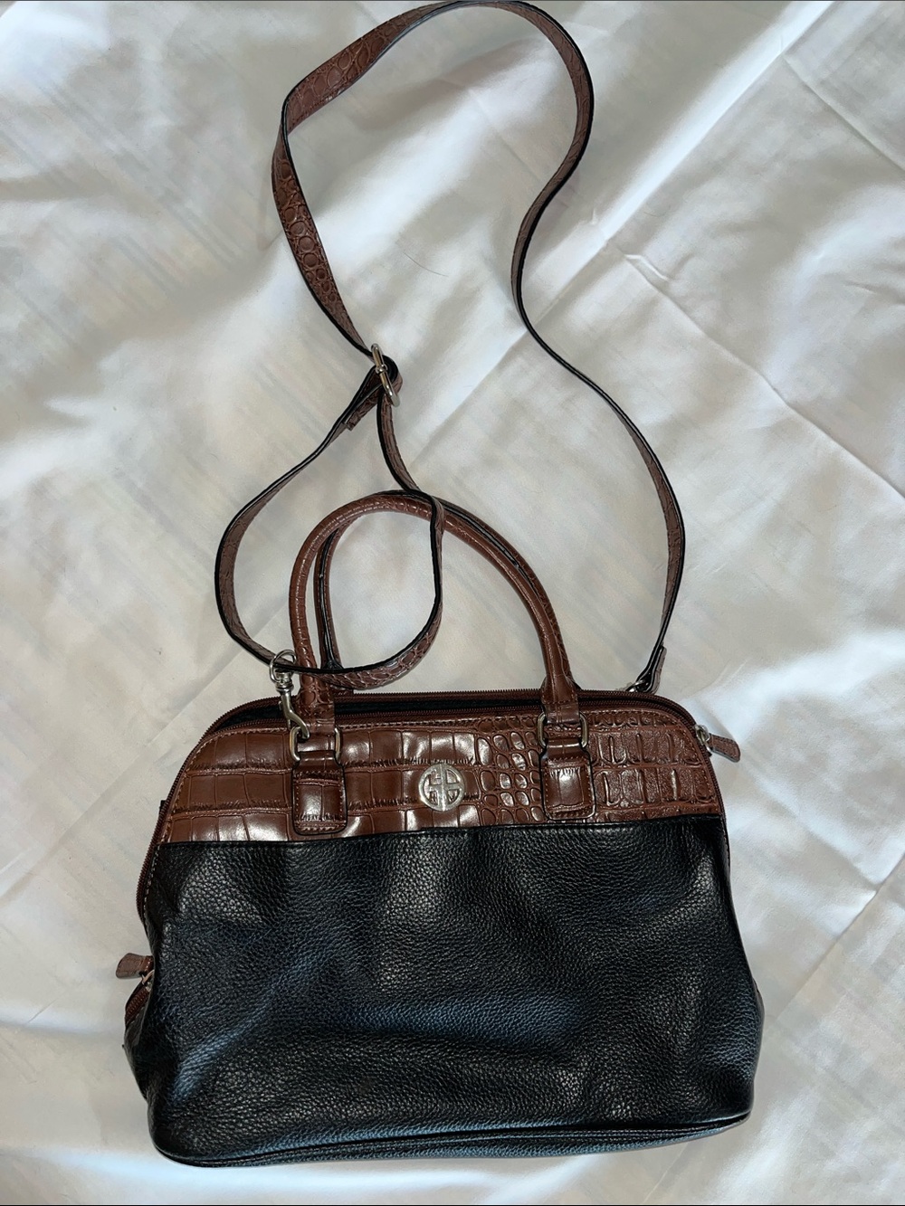 Gianni Bernini Crossbody Brown Croc Black Leather Top Handle Crossbody Purse